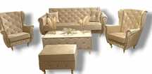 Sofa rozkładana Zestaw Glamour Wersalka Fotele Uszak stół podnóżek