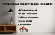 Wykończenia wnętrz:Sufity/Gładzie/Malowanie/Elektryka/Kafelkowanie