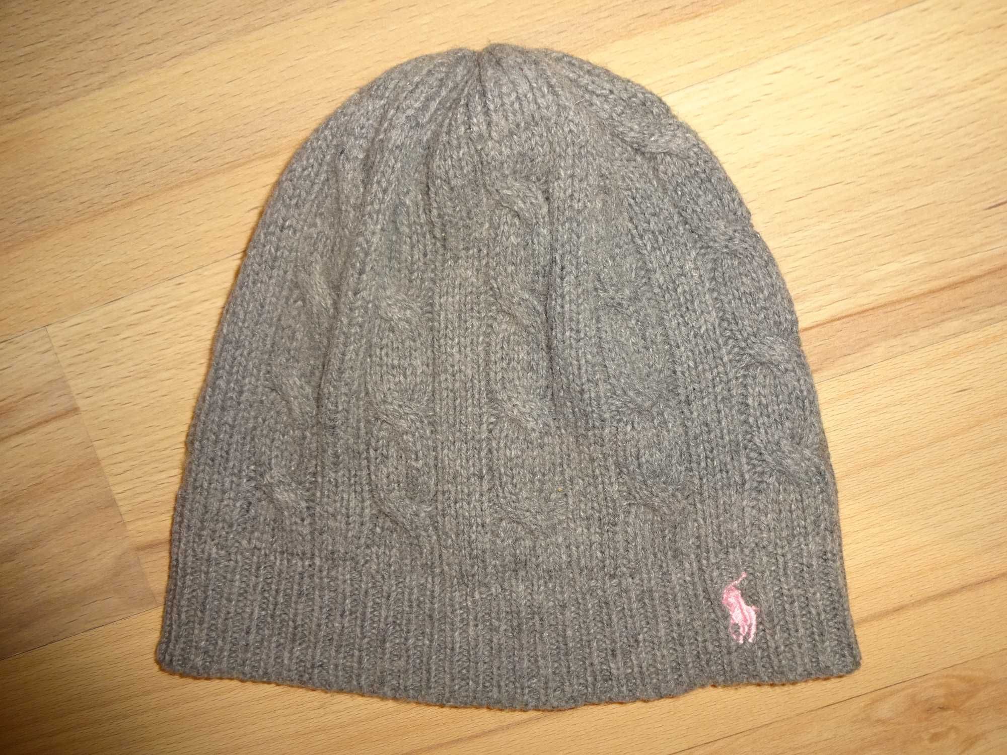 RALPH LAUREN szara różowe logo czapka 60% Cotton 20% Wool