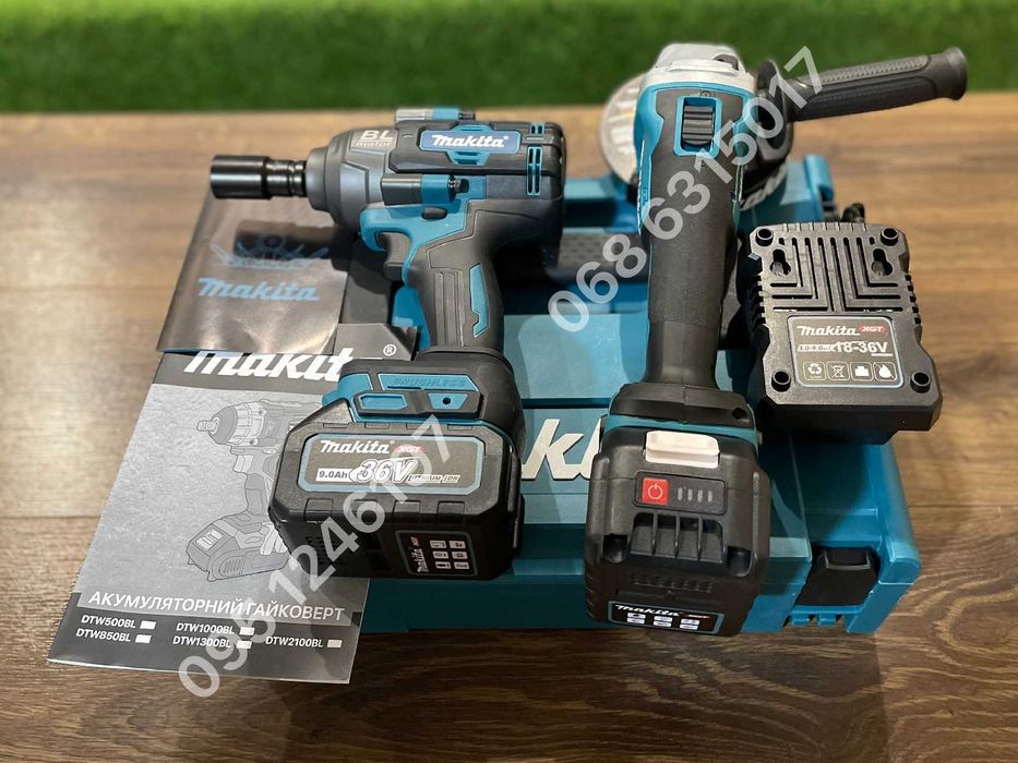 Набор Makita Гайковерт DTW1002Bl Болгарка DGA504 с аккумуляторами 9Ah