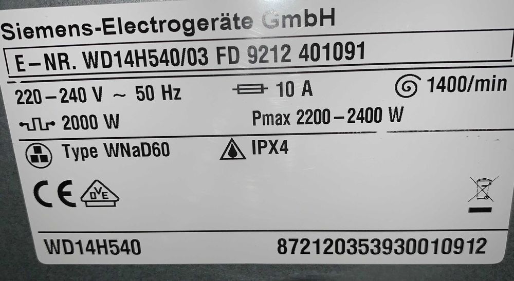 Пральна стиральная машина з сушкою 2в1 Siemens IQ700  WD14H540  7/4кг