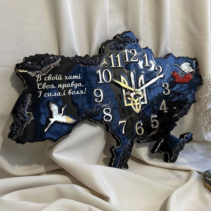 Настінний годинник з епоксидної смоли «Карта України»