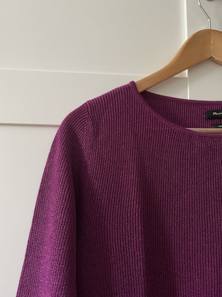 Fioletowy bakłażanowy błyszczący sweter Massimo Dutti roz. S