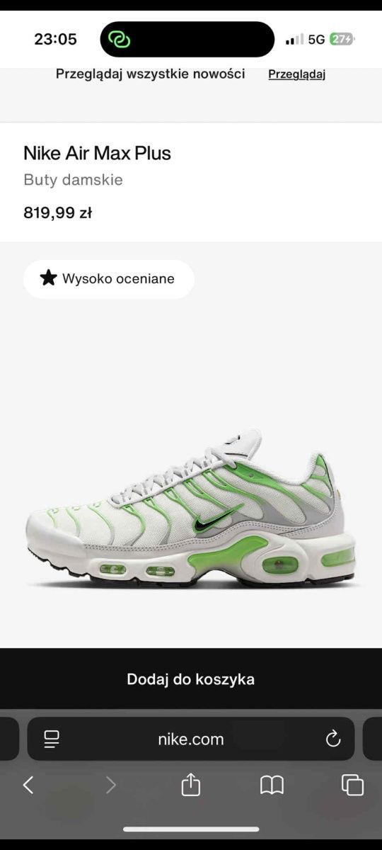 Buty Air max TN plus zielono białe ORGINALNE!!! rozmiar 42.5 NOWE