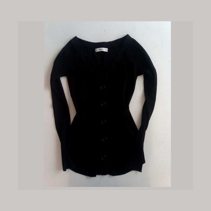 BEZ WAD Sweter czarny ZARA rozm. XS/34 z guzikami materiał prążek #270