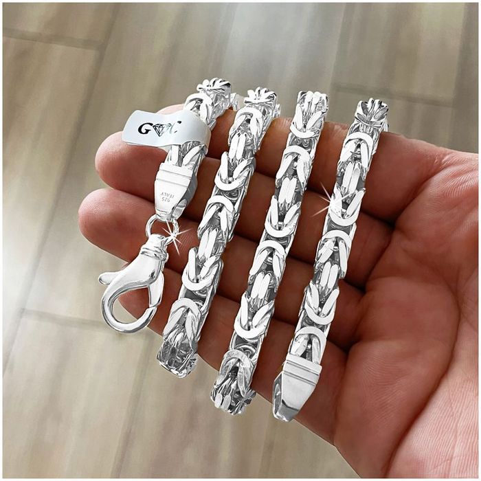 Potężny Gruby Łańcuch Męski Splot Królewski, 55 cm 7 mm Srebro 925 Peł