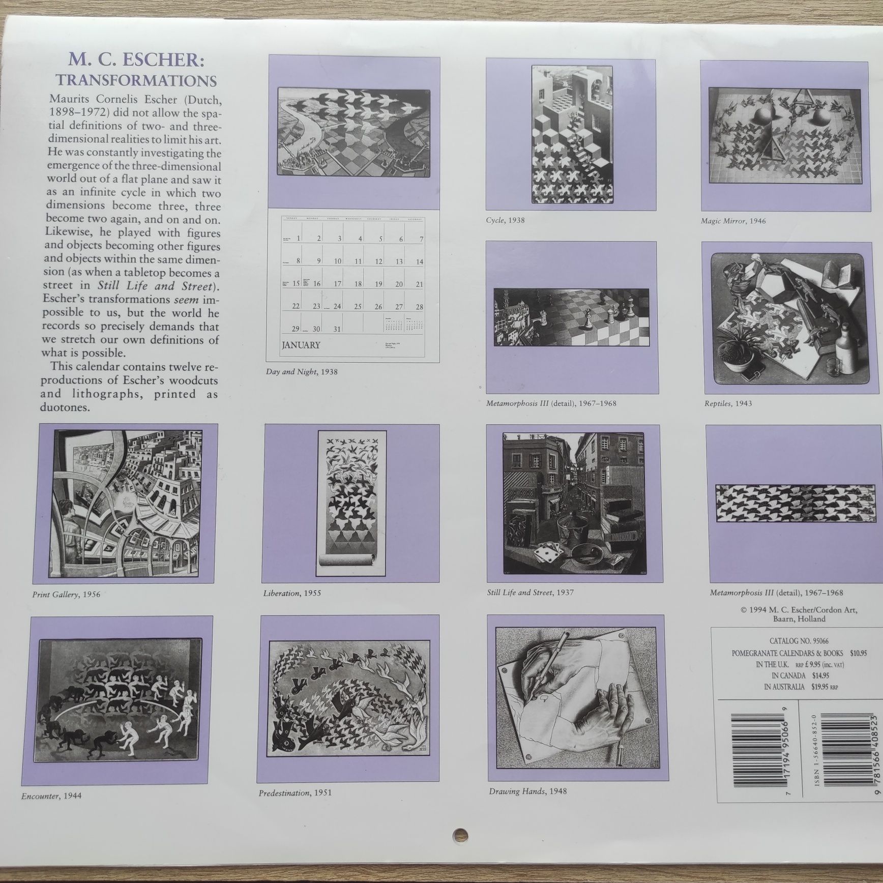 M. C. Escher 1995 calendar Transformations
