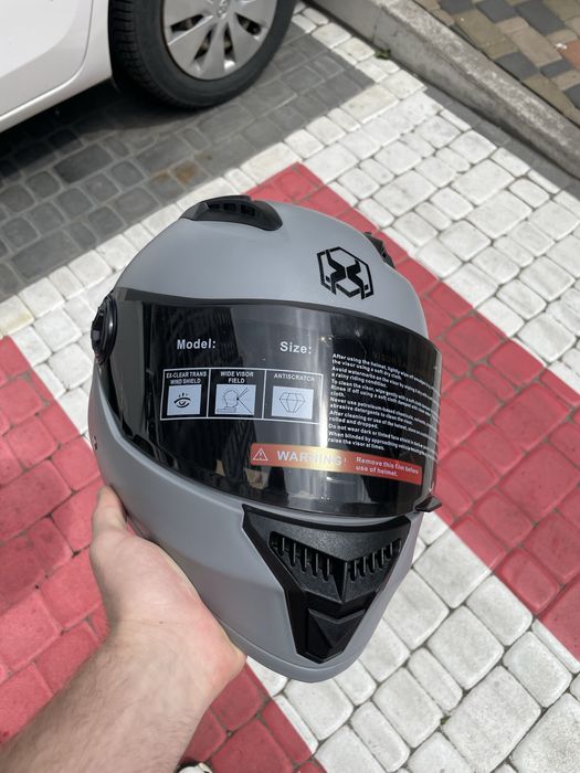 Сірий новий мото шолом інтеграл закритий шлем мотоциклетний серый