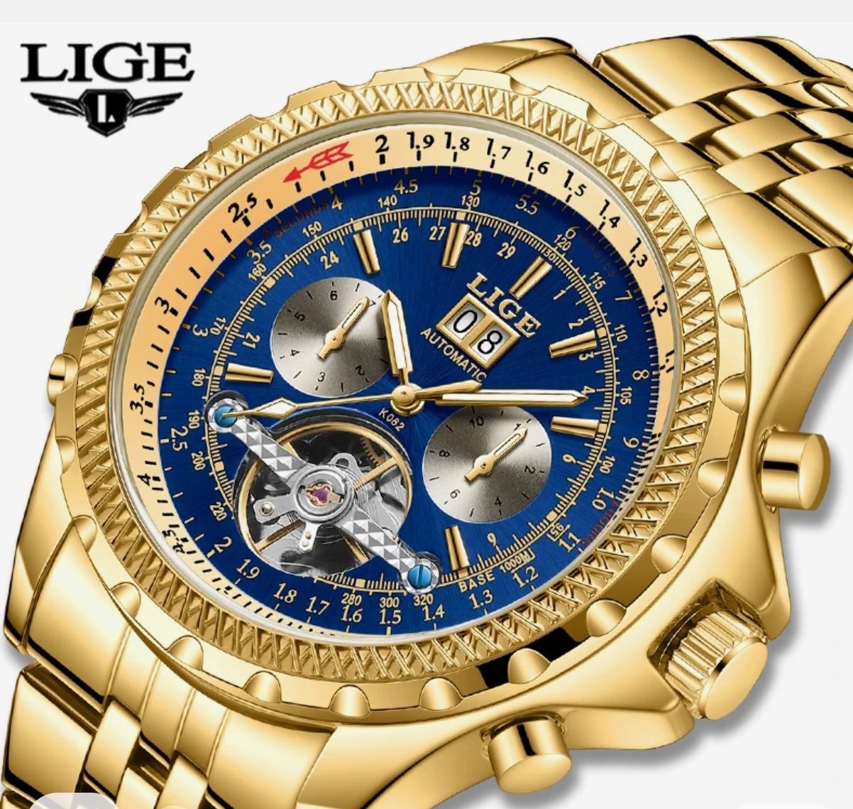 Zegarek Lige męski z Tourbillonem , złoty i duży .