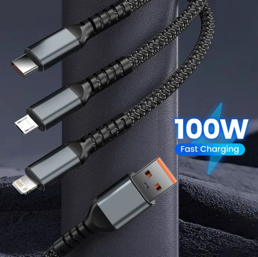 3 в 1 зарядний USB Кабель 1.2м 3-in-1, type-C, lighting, micro USB
