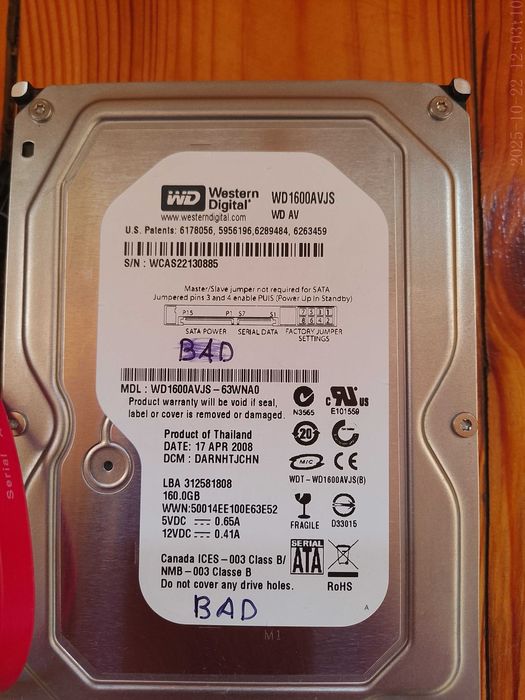 Жесткий диск (HDD) Western Digital WD1600AVJS-63WNA0 SATA2 160 Гб