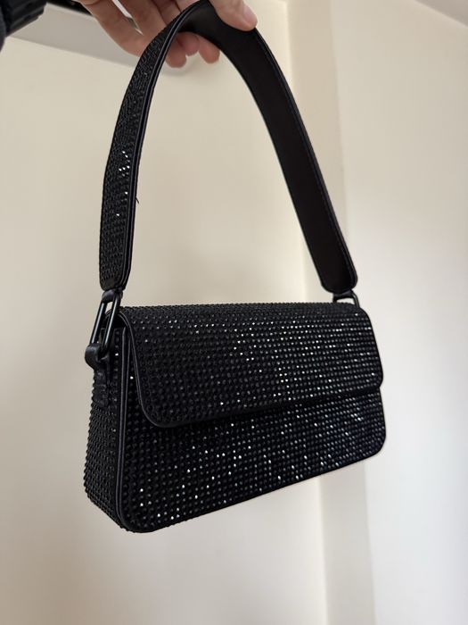 Черная Сумка вечерняя в камнях, вечерняя сумочка, нарядная сумка