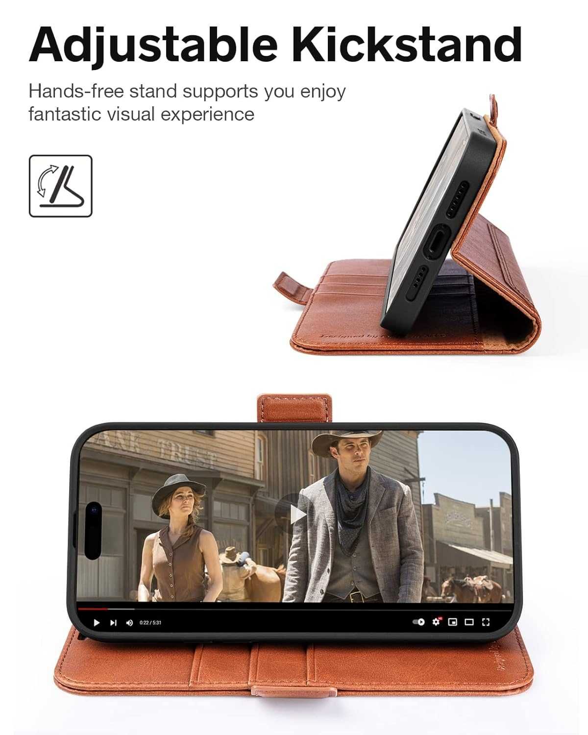 OCASE etui skórzane iPhone 14 Pro MAX z klapką Portfel RFID retro brąz