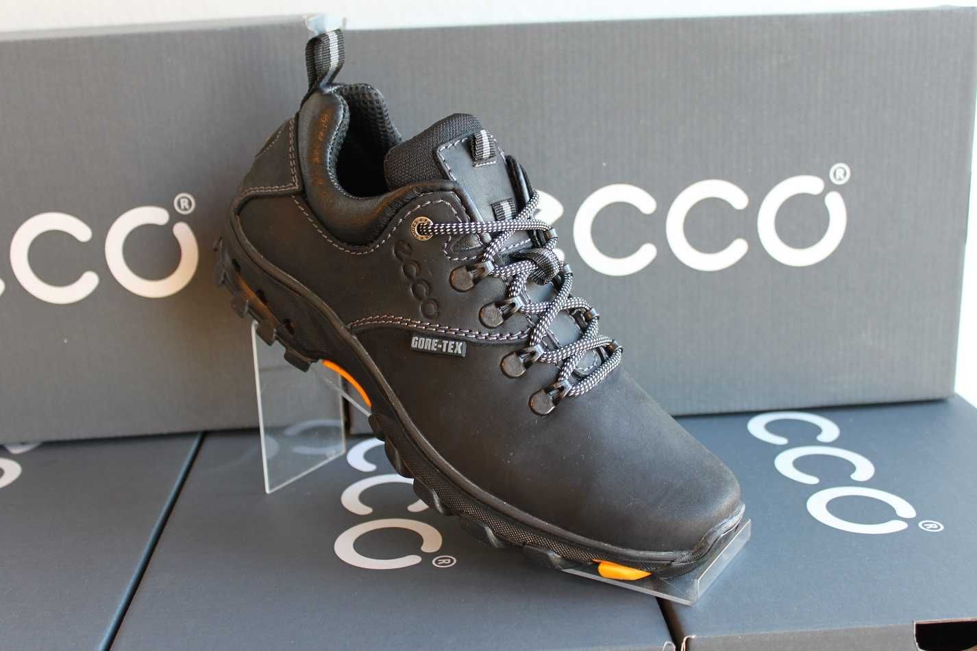 ECCO - кожаные черные кроссовки - туфли - кросівки .(код:18-12чер.)
