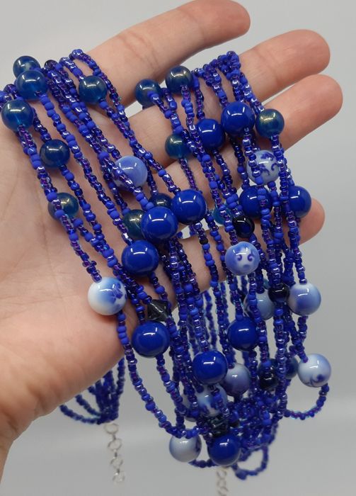 Naszyjnik Orientalna kaskada kobaltowa noc warstwowy wodospad Handmade