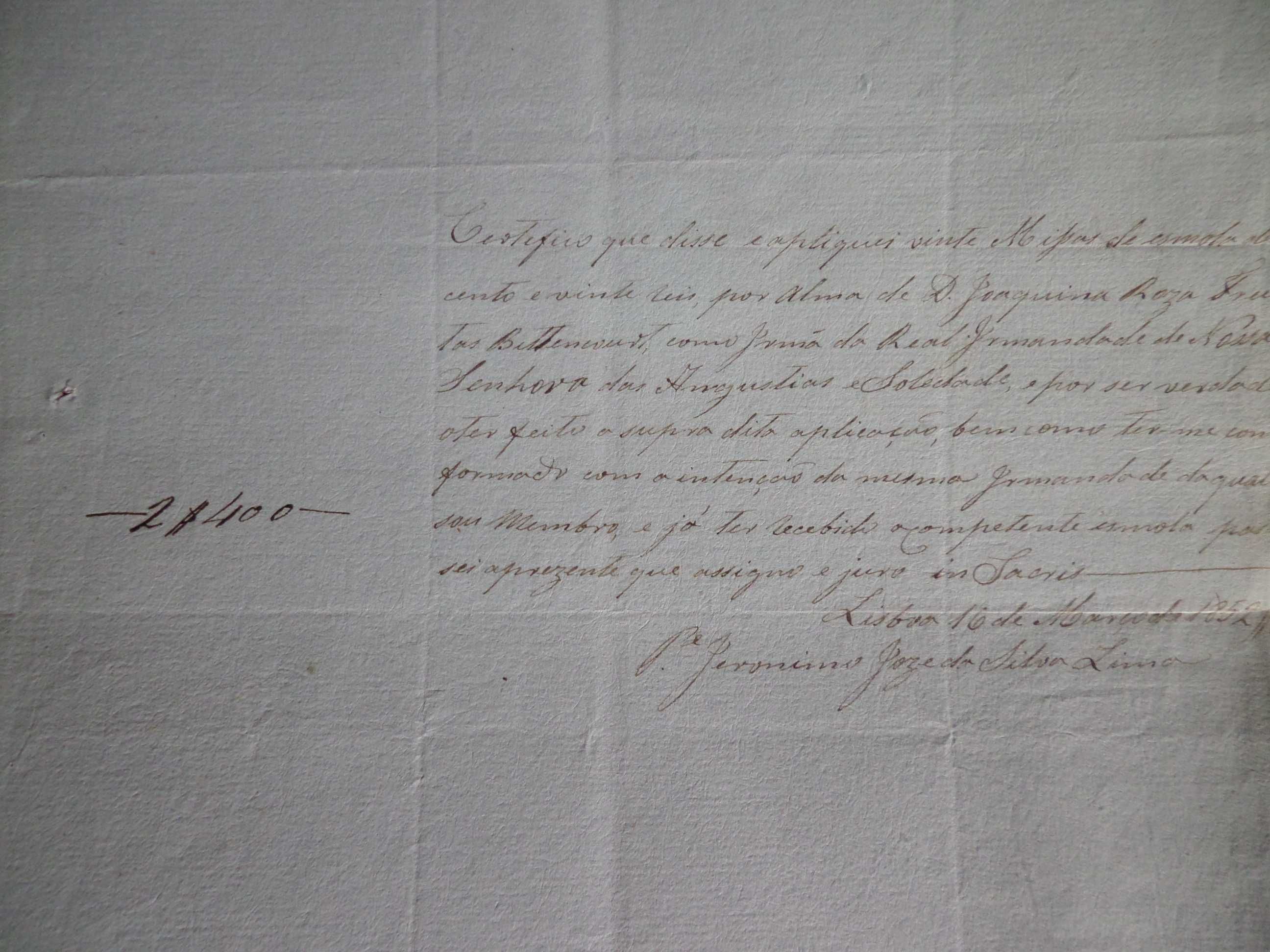 Documento / Manuscrito ano 1852