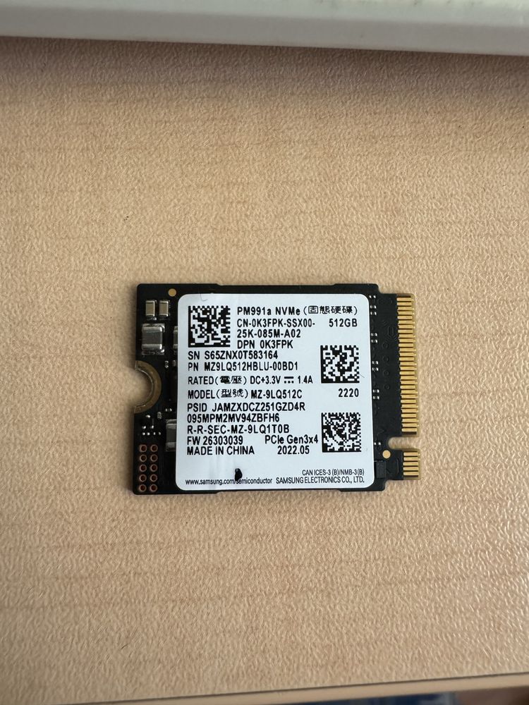 SSD Samsung PM991a 512Gb M.2 2230 PCIE Gen3 x4 NVMe (MZ-9LQ512C)