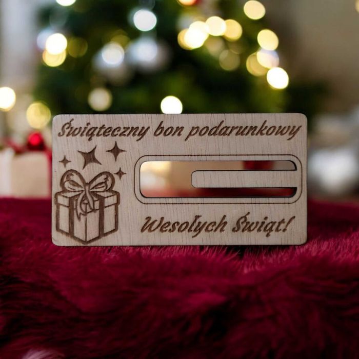 Drewniany Bon Podarunkowy, Prezent na Święta