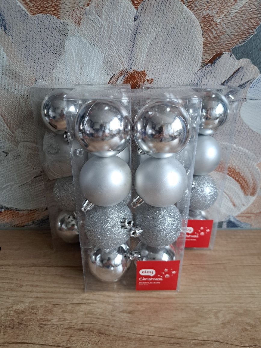 Bombki srebrne 3 op. plastik