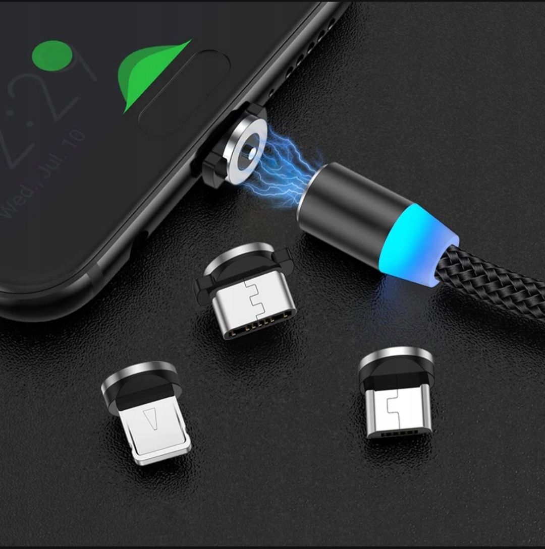 Kabel magnetyczny 3w1 DO IPHONE MICRO USB TYP-C 1m