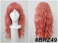 Brzoskwiniowa długa falowana peruka z grzywką cosplay wig brzoskwinia