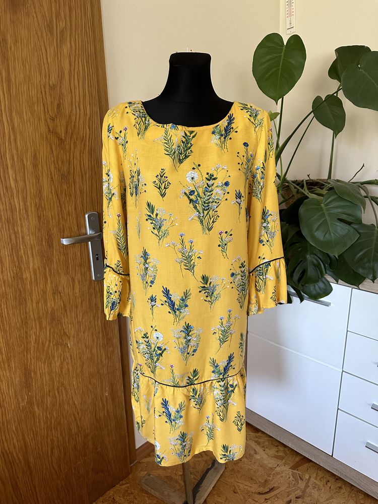 Top Secret 40 L sukienka żółta w kwiaty wiskoza