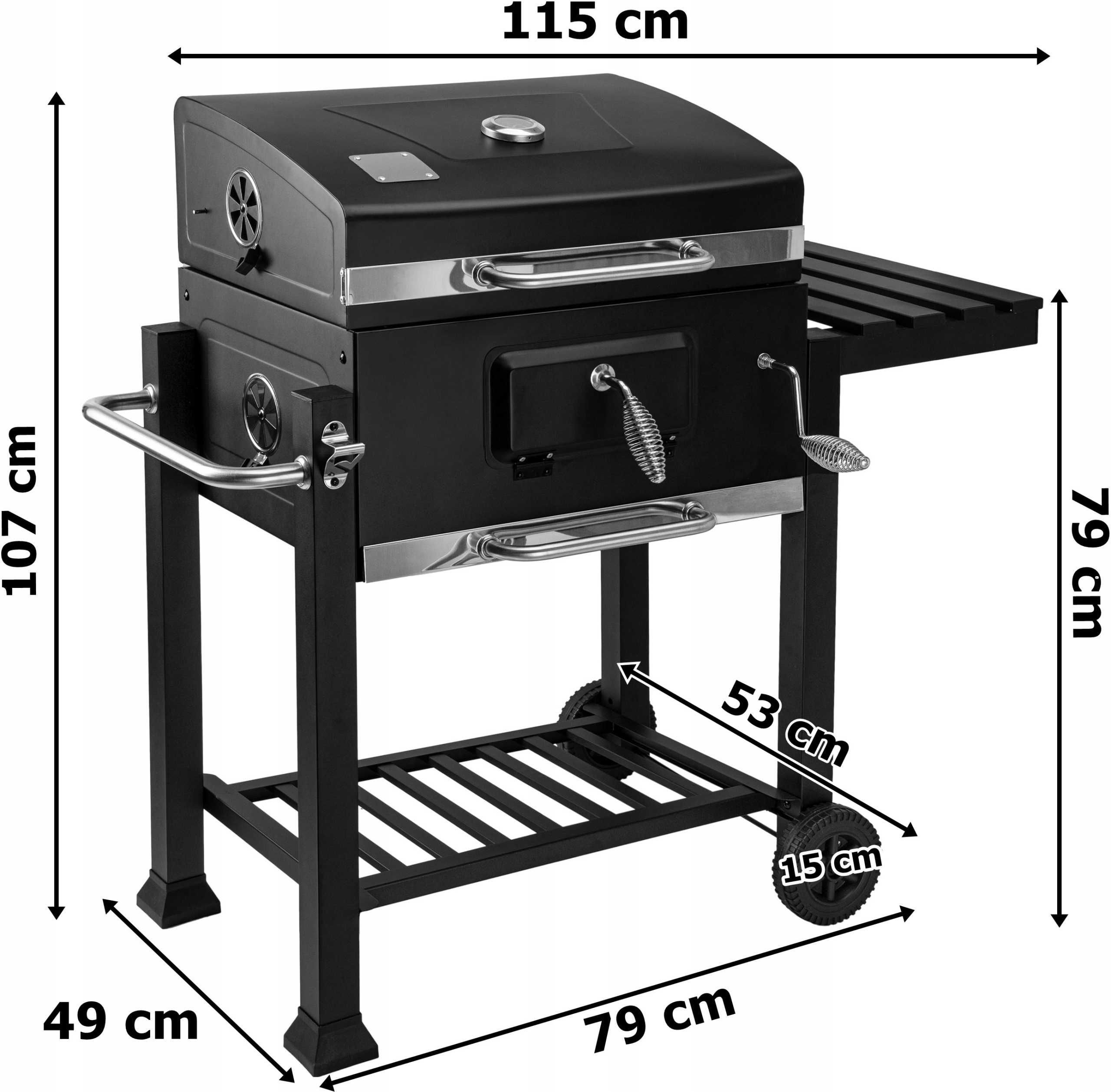 GRILL OGRODOWY z Pokrywą Półką Termometrem Na Kołach Duży XL