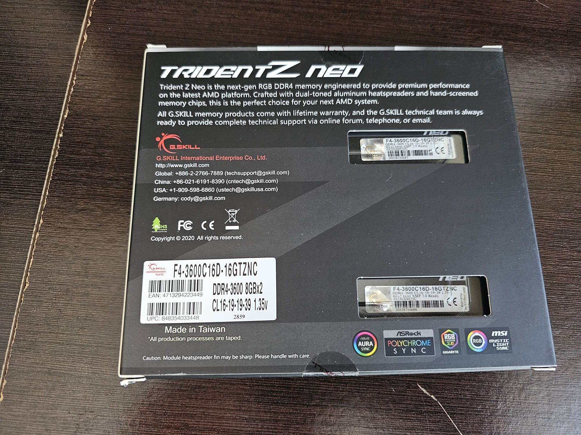 Memórias RAM G.Skill 16GB Trident RGB (2x8GB) DDR4 3600MHz CL16