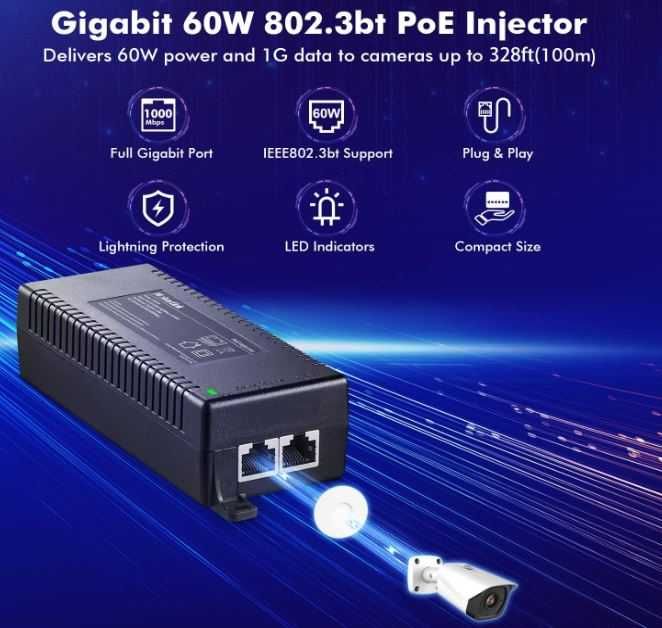 PoE MokerLink Injector INJ60W 60W  Poe adapter do 100m