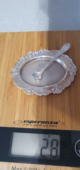 Zestaw Kryształowej Solniczki z Srebrną Łyżeczką i Podstawką