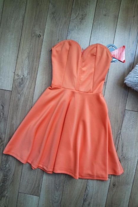 Piękna nowa koralowa gorsetowa sukienka orange rozm. XS Asos