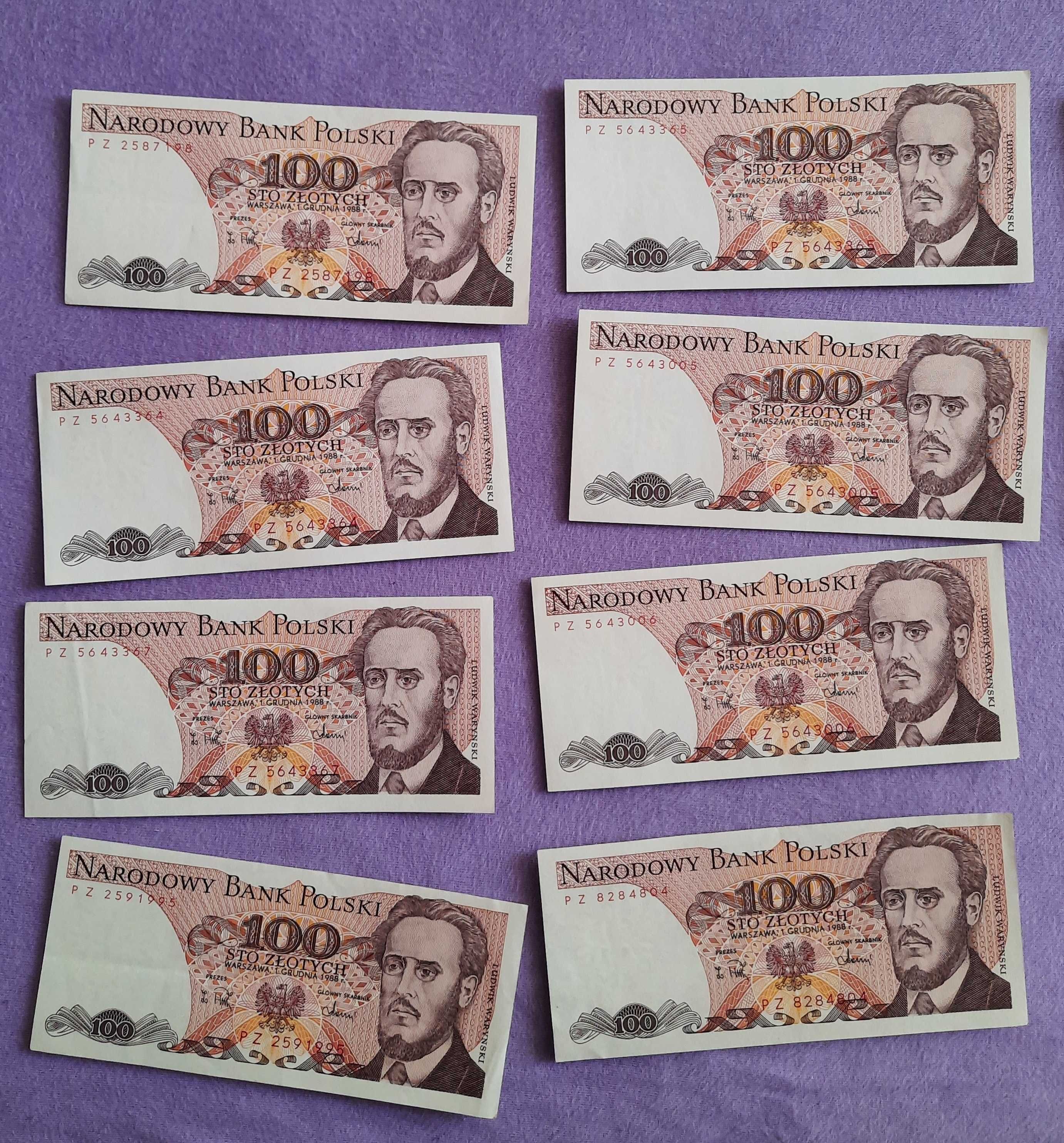 Banknoty 100 zł. z 1988 r. Ludwik Waryński seria: PZ
