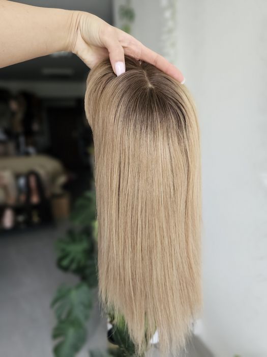 Tupet topper z włosów naturalnych Karina z grzywką blond
