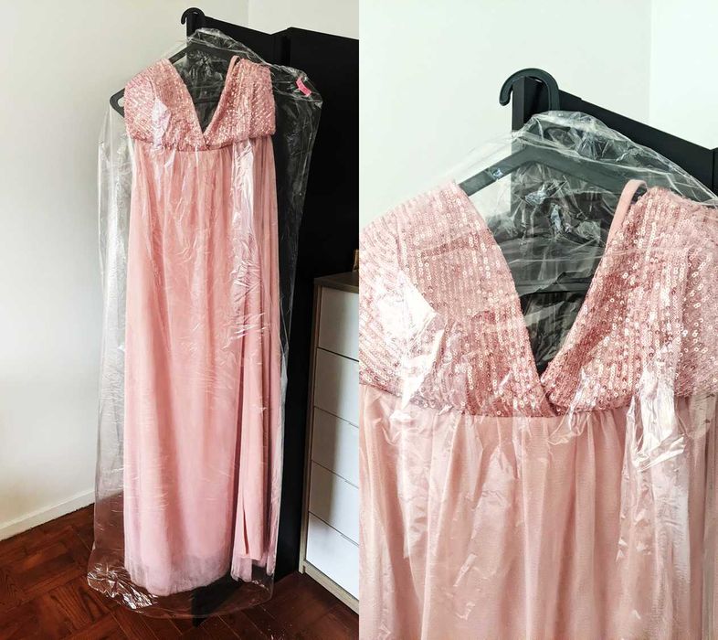 Vestido de festa rosa e saltos de oferta!