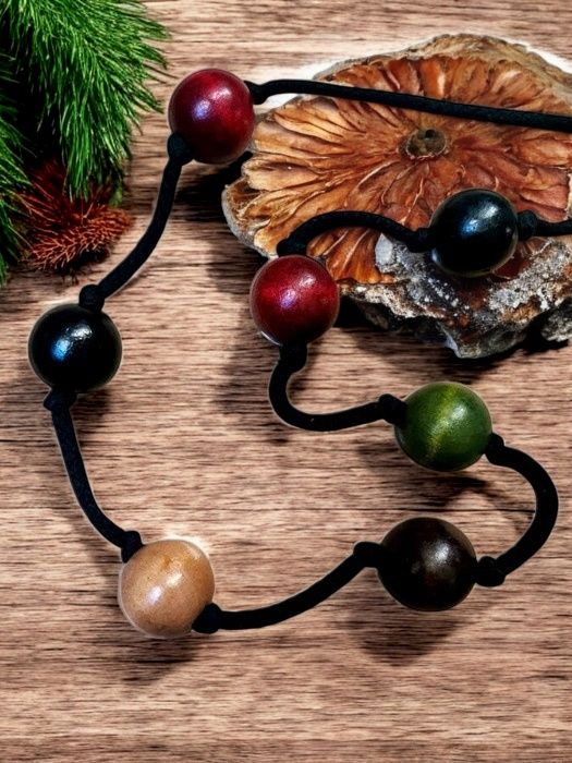 Naszyjnik Duże Korale Drewniane Na Sznurku Boho Hippie Góralskie Retro