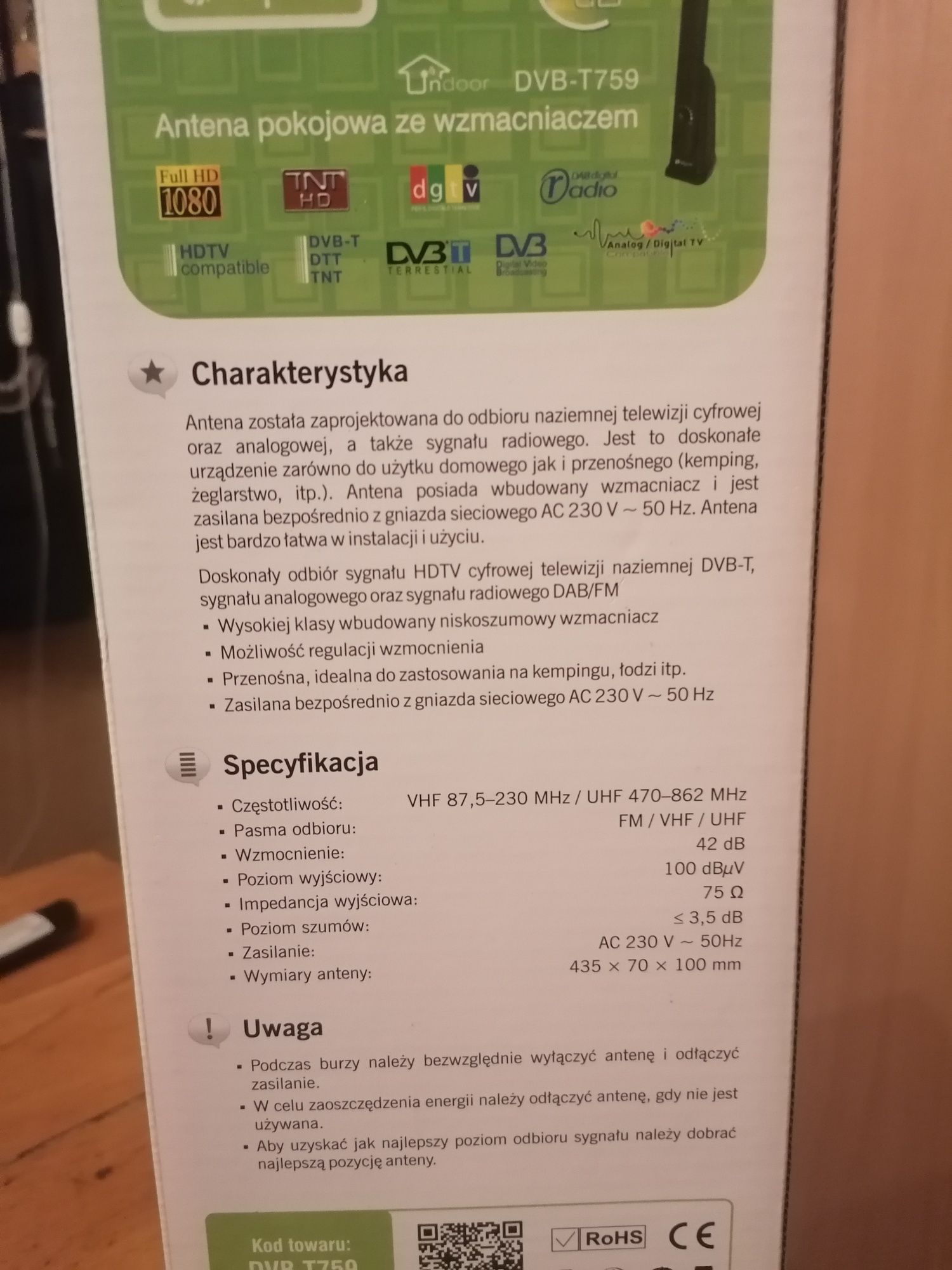 Antena pokojowa ze wzmacniaczem DVB-T759! Idealna