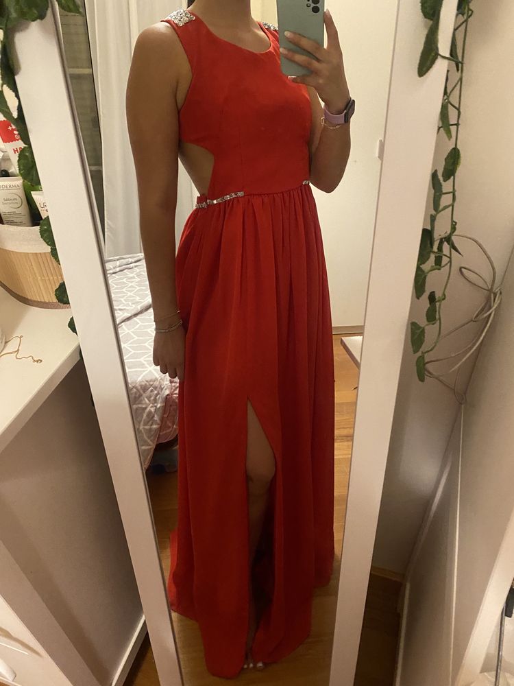 Vestido cetim encarnado para baile/cerimonia