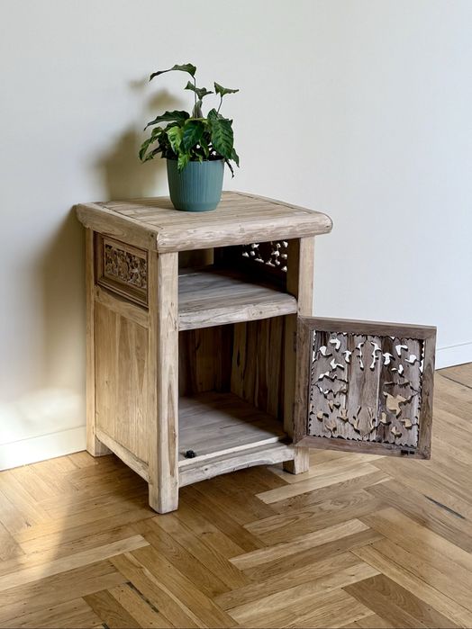 Szafka surowe drewno tekowe nakastlik RTV nocna jasna boho gramofon