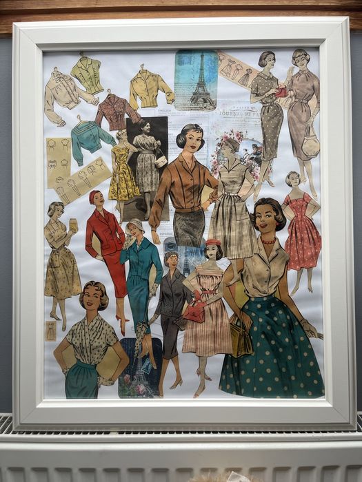 Moda retro kolaż w drewnianej ramie IKEA