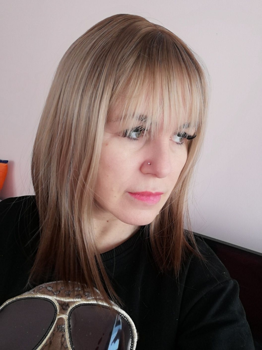Nowa peruka damska z grzywka blond braz  ombre