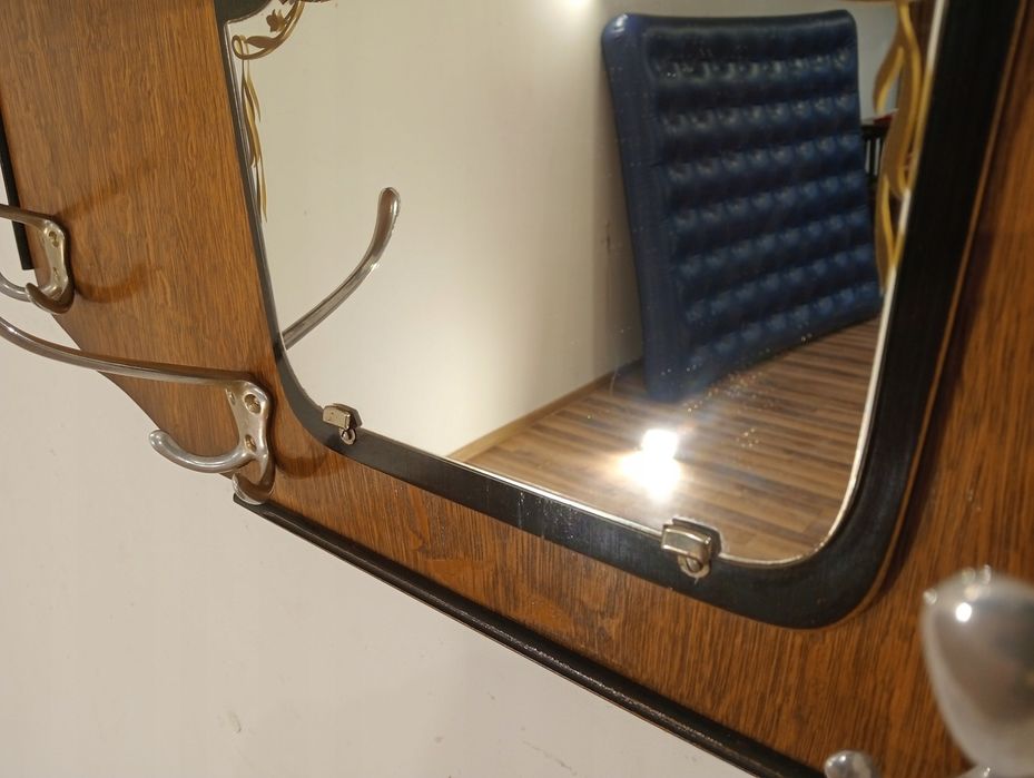 Reprezentacyjny wieszak na ubrania ścienny art deco vintag z lustrem