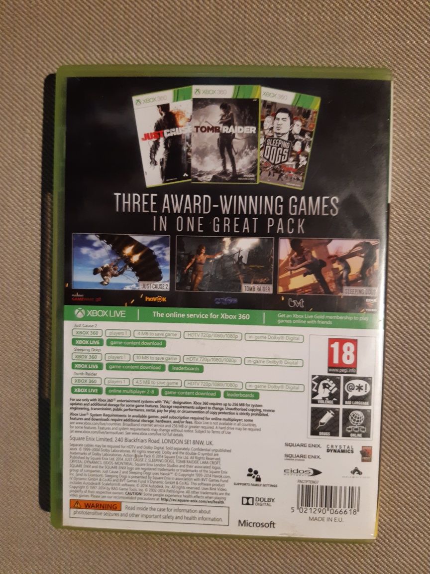 3 gry Just Cause 2, Tomb Raider, Sleeping Dogs na xbox 360