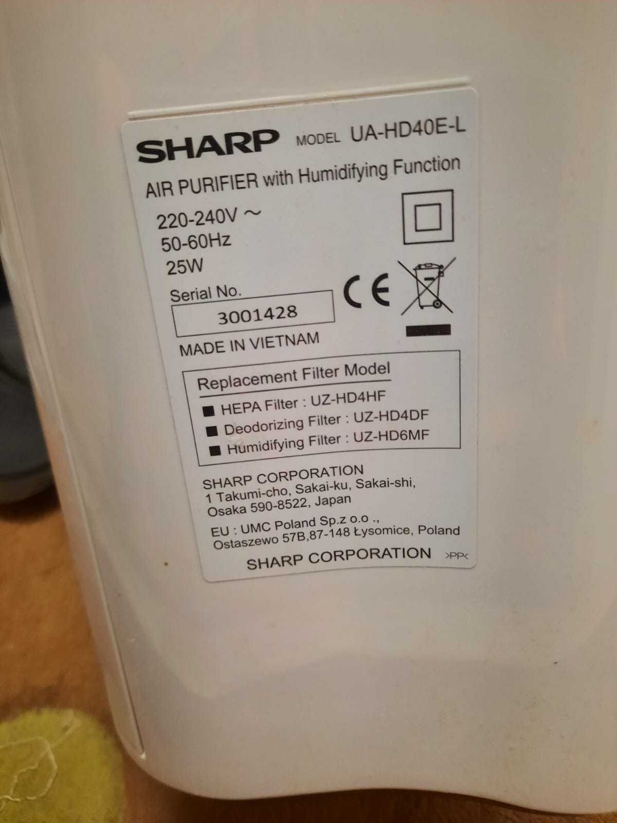 Oczyszczacz z nawilżaczem powietrza SHARP UA-HD40E-L
