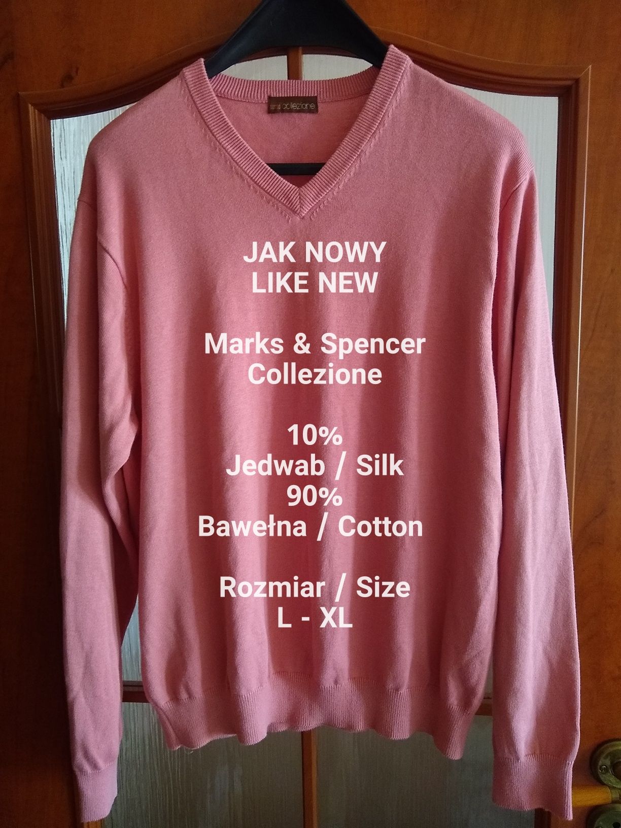 Męski sweter bawełniano-jedwabny, 10% Jedwab, Rozmiar L-XL