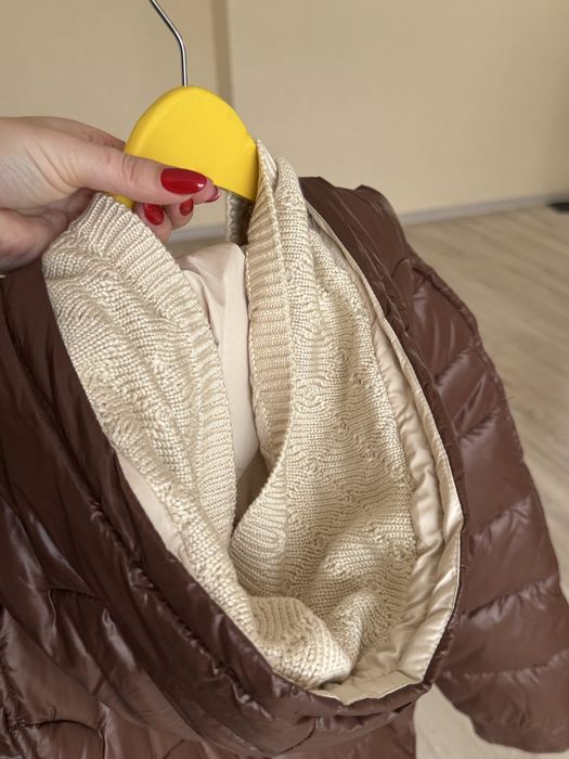 Плащ коричневий зимовий пуховик плащівка жіночий ХЛ розмір