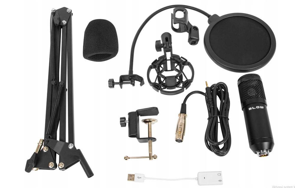 Czarny mikrofon do komputera gamingowy studyjny statyw USB zestaw