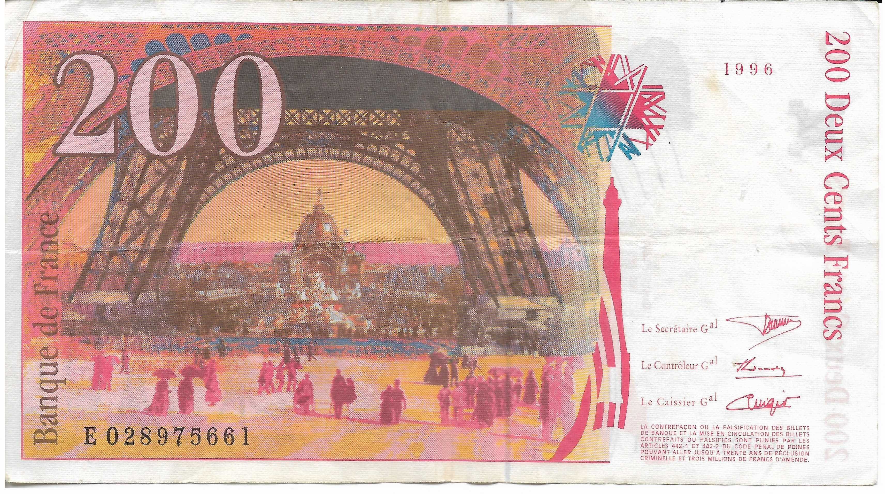 200 Francos da França, BC+, Ver assinaturas Pf.