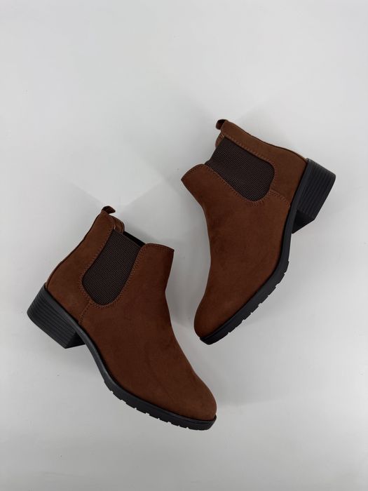Sztyblety damskie na obcasie buty na jesień zimę wsuwane 40 brązowe