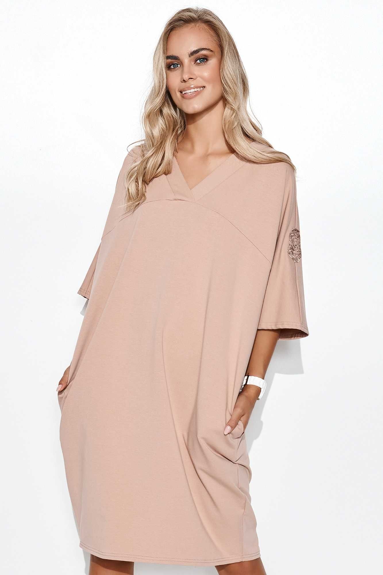 Beżowa sukienka damska DRESOWA OVERSIZE kimono 40 42 jakość premium