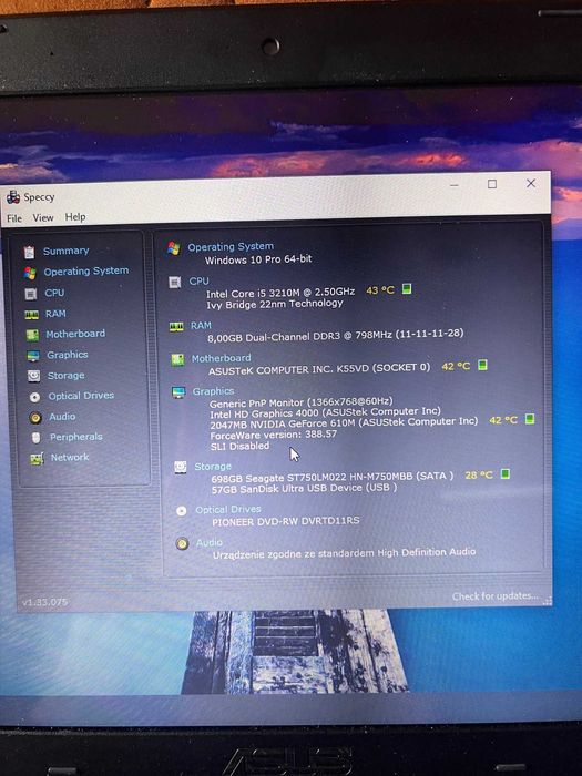 Laptop Asus A55V Czerwony - Intel Core i5, 8GB RAM, 750GB HDD, NVIDIA